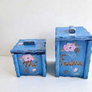 Hand Painted Wooden Kitchen Canisters Tea Flour Farmhouse Decor